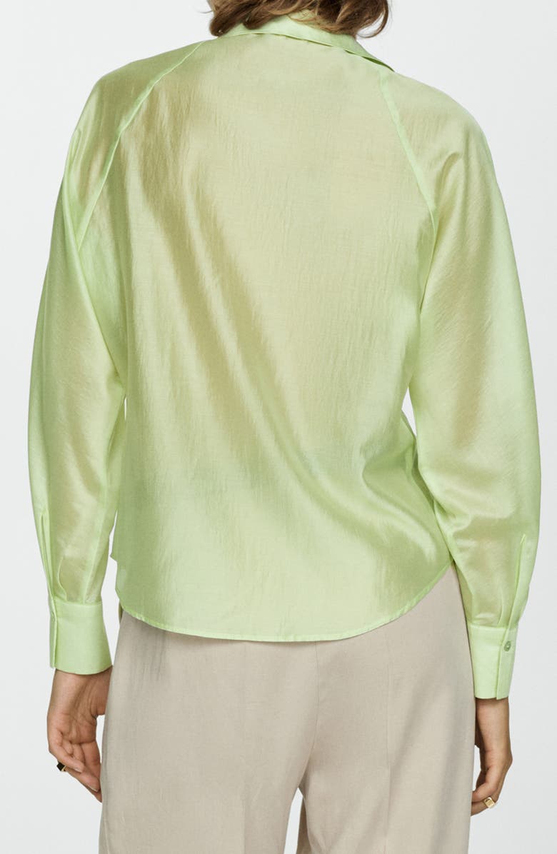 MANGO Satin Button-Up Shirt, Alternate, color, Green
