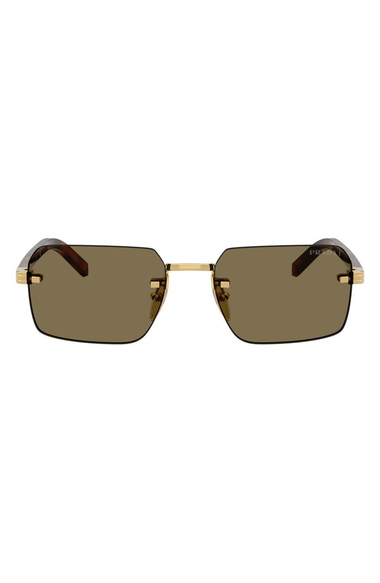 Prada 55mm Rectangular Sunglasses, Main, color, Gold / Light Brown