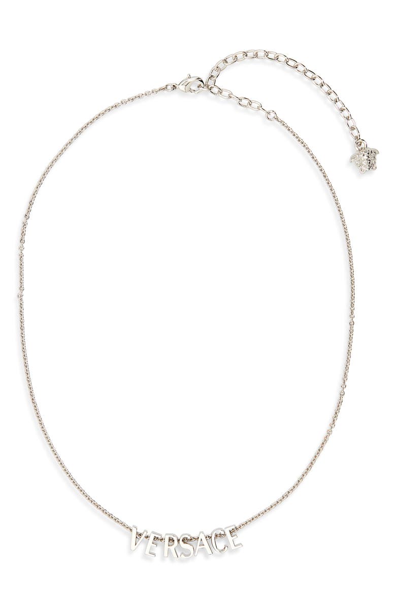 Versace Logo Necklace, Main, color, Palladium