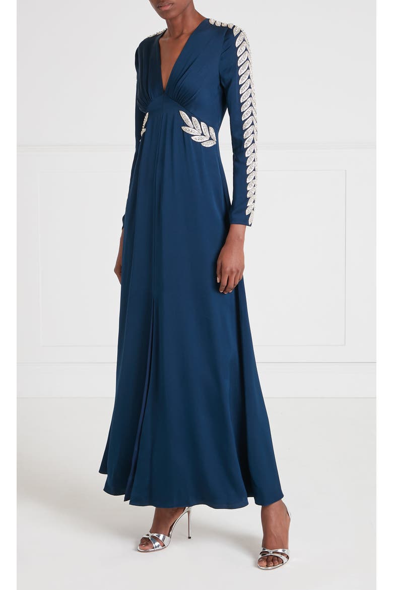 Vine Sleeved Gown, Alternate, color, Midnight