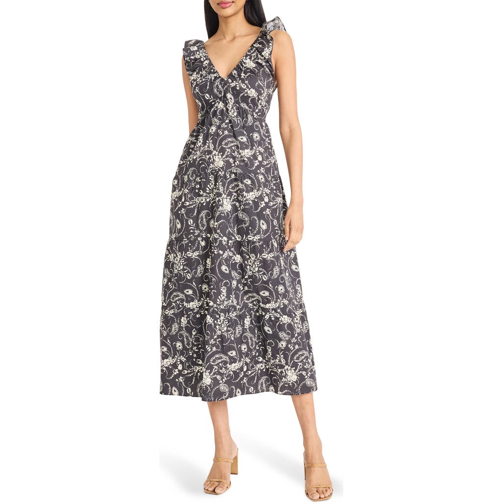 The Good Journey Ruffle Midi Sundress In Gray