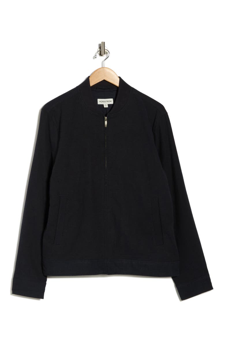 Linen Blend Bomber, Alternate, color, NAVY SAPPHIRE - BLACK EOE