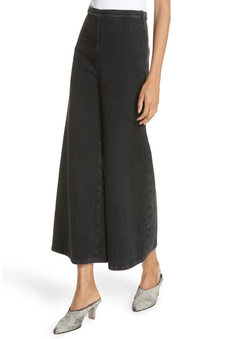 Absolute Herringbone Weave Wide Leg Pants, Alternate, color, BLACK