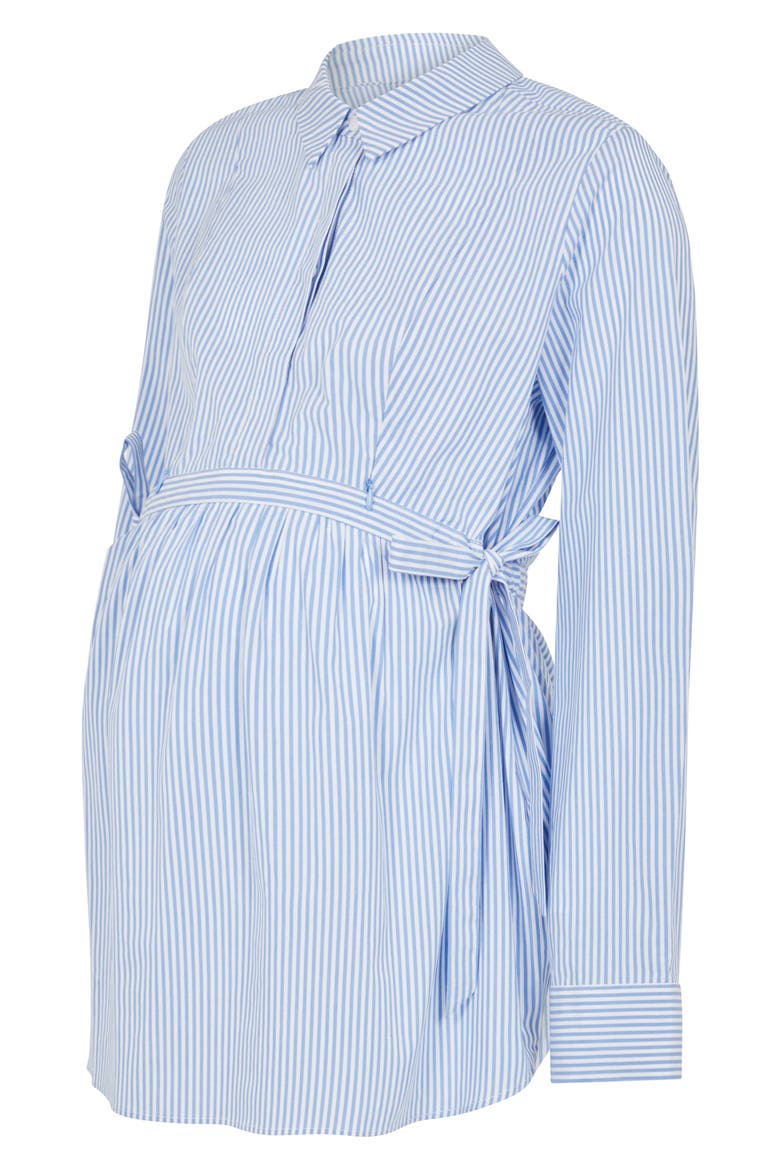 Stripe Tie Belt Long Sleeve Maternity Shirtdress, Alternate, color, DARK BLUE