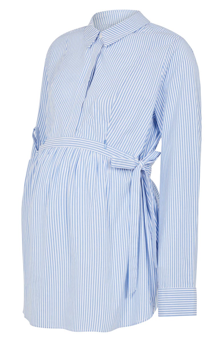 Seraphine Stripe Tie Belt Long Sleeve Maternity Shirtdress, Alternate, color, 