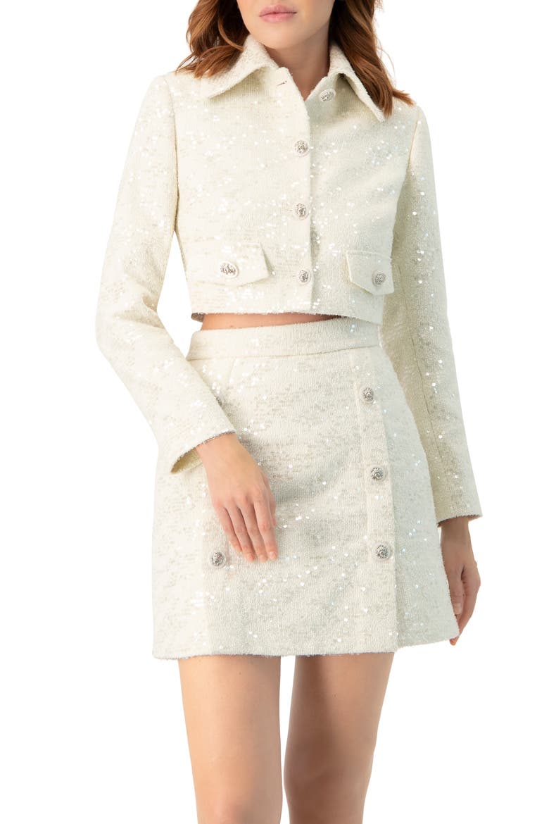 Short Sequin Jacket, Alternate, color, Ivory