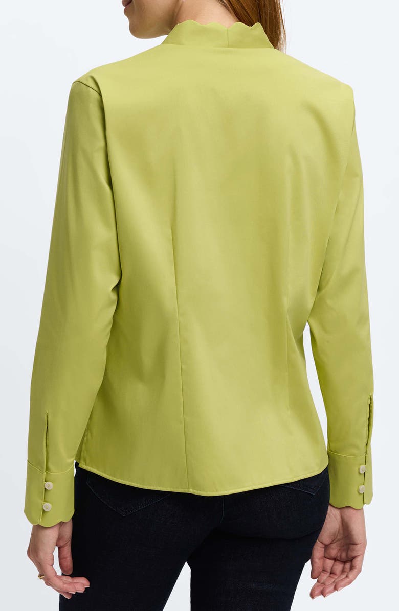 Foxcroft Bridget Scalloped Matte Sateen Button-Up Shirt, Alternate, color, Chartreuse