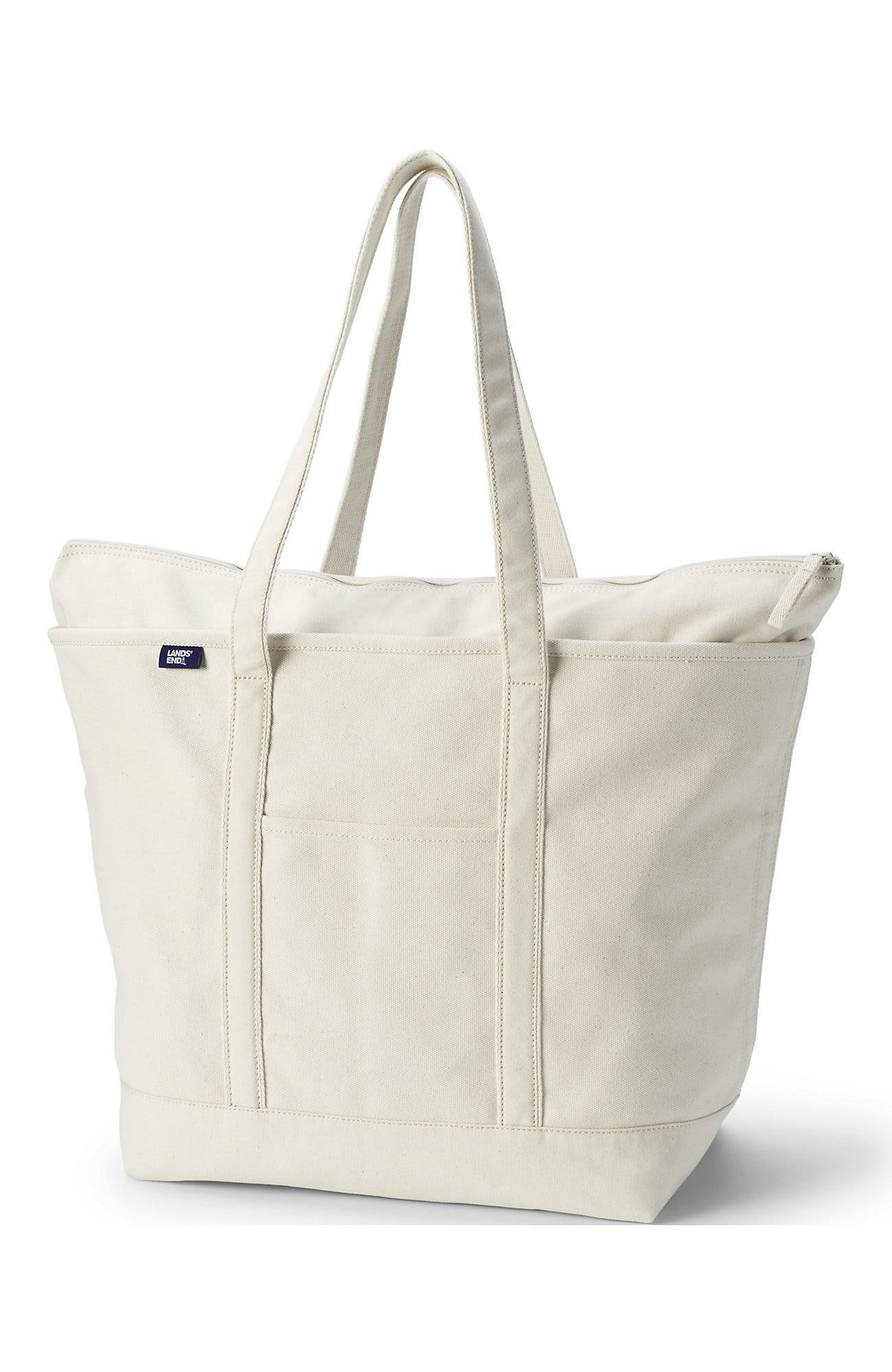 Zip Top Long Handle Canvas Tote Bag, Alternate, color, Natural/Natural