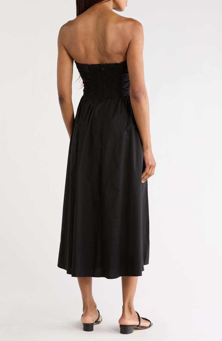 WAYF Ruched Strapless Midi Dress, Alternate, color, Black