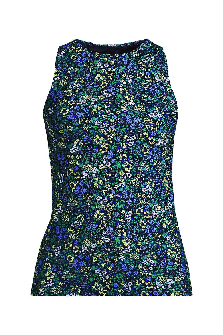 DD-Cup High Neck UPF 50 Sun Protection Modest Tankini Swimsuit Top, Alternate, color, Navy Multi Ditsy Floral