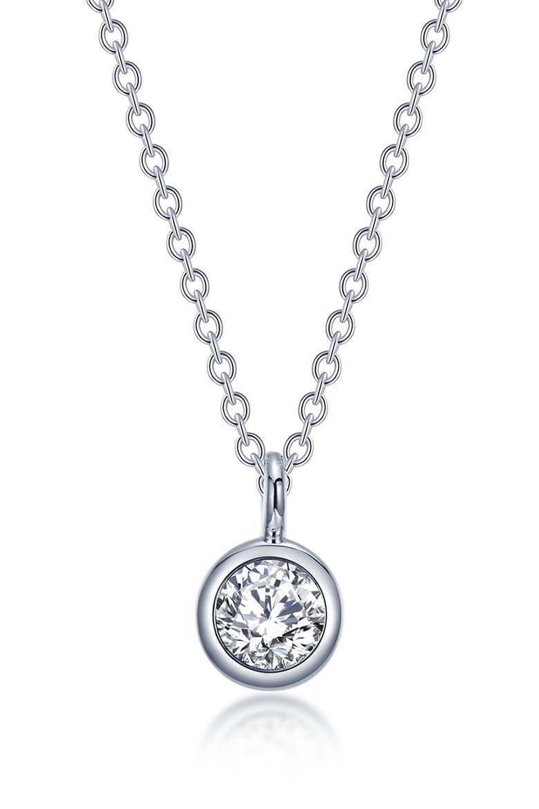 Simulated Diamond Bezel Set Pendant Necklace, Main, color, SILVER