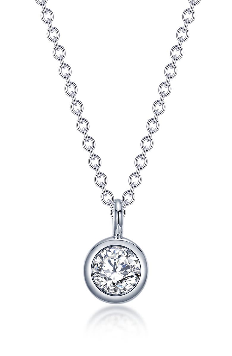 Lafonn Simulated Diamond Bezel Set Pendant Necklace, Main, color, Silver