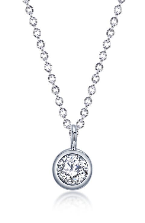 Simulated Diamond Bezel Set Pendant Necklace