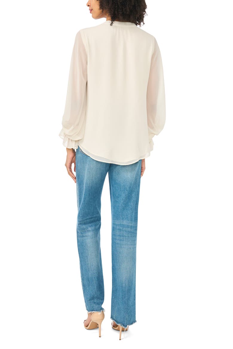 Ruffle Cuff Split Neck Top, Alternate, color, BIRCH
