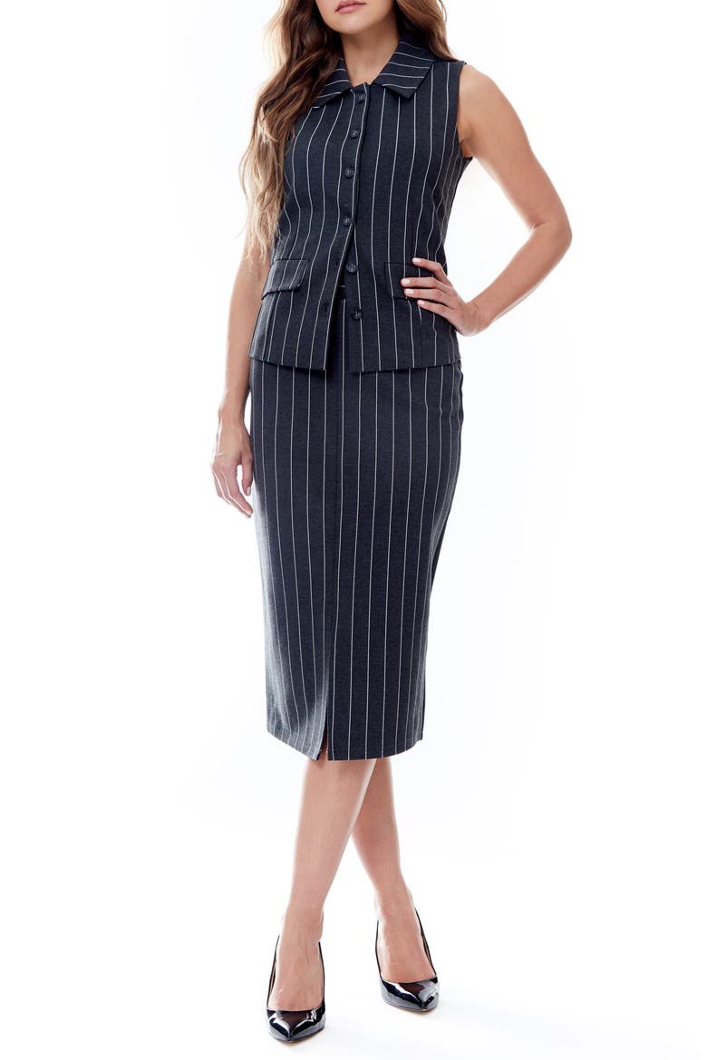 Ponte Vest, Alternate, color, CHARCOAL GREY/ WHITE PINSTRIPE