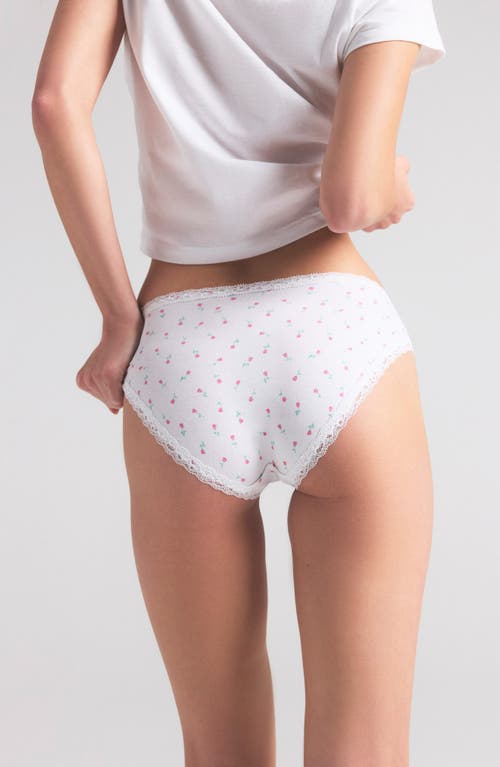 Skims Lightweight Cotton Lace Trim Briefs In Snow Rose Print