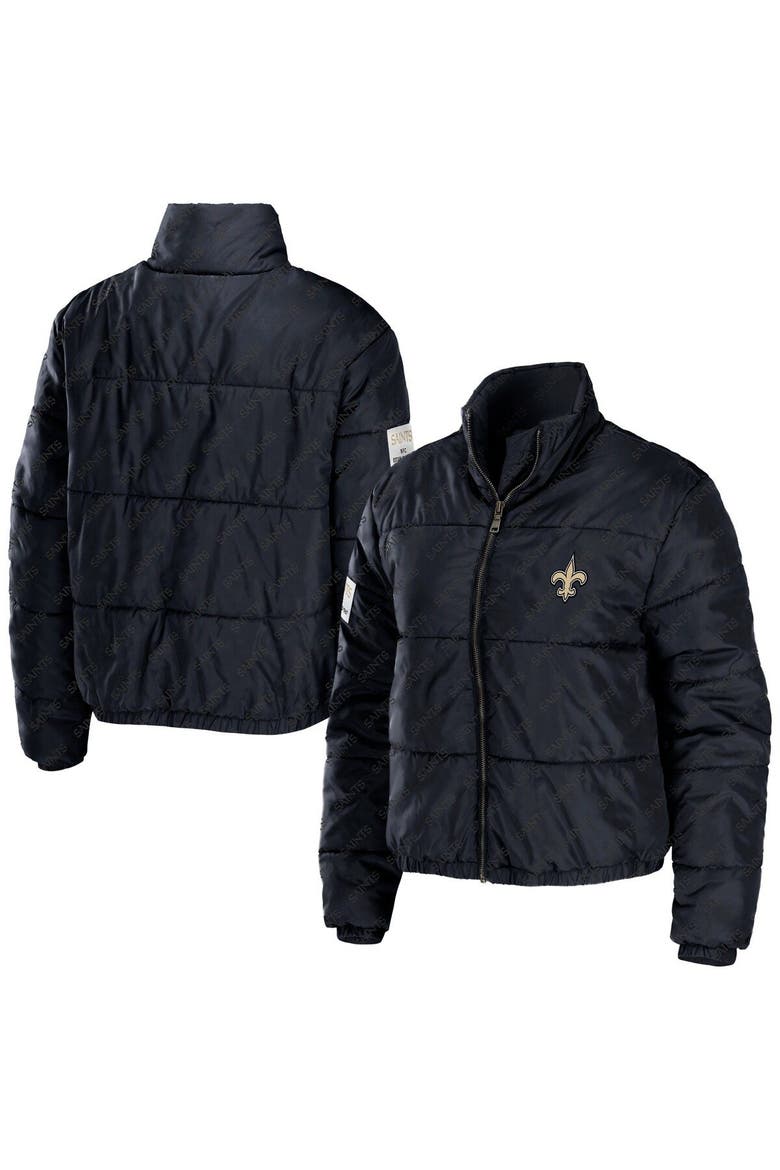 Women's WEAR by Erin Andrews Black New Orleans Saints Puffer Full-Zip Cropped Jacket, Main, color, Black