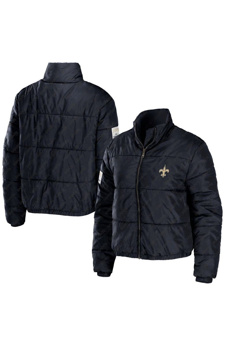 WEAR by Erin Andrews Women's WEAR by Erin Andrews Black New Orleans Saints Puffer Full-Zip Cropped Jacket, Main, color, Black