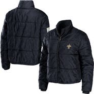 WEAR by Erin Andrews Women's WEAR by Erin Andrews Black New Orleans Saints Puffer Full-Zip Cropped Jacket
