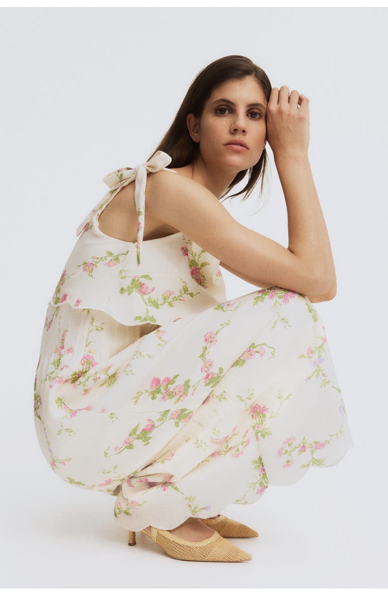 H&M Mama nursing dress with tie-top shoulder straps, Alternate, color, Cream/Floral