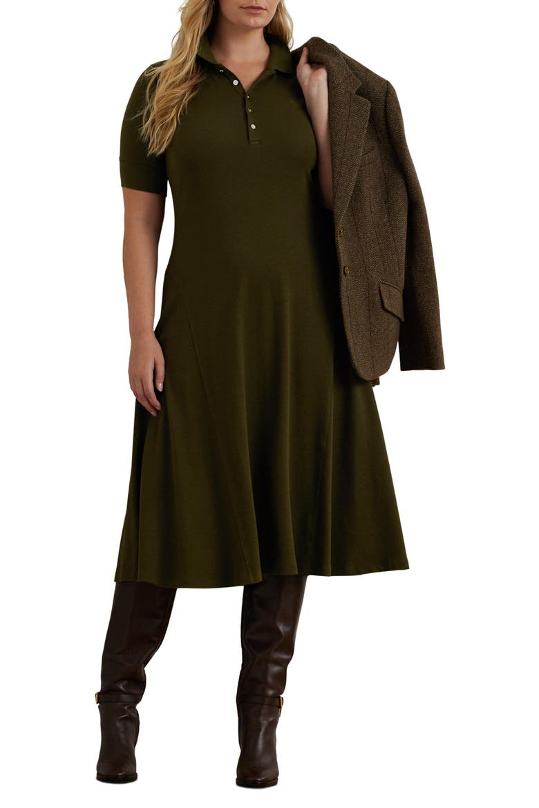 Cotton Blend Midi Dress, Main, color, BOTANIC GREEN