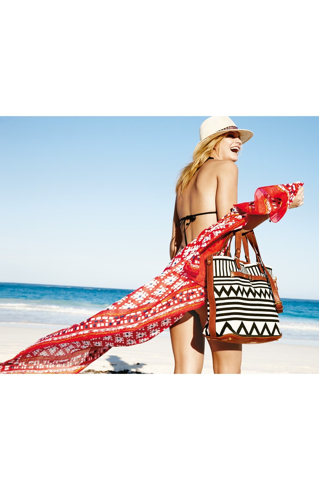 'Nina' Geo Print Tote, Alternate, color, BLACK WHITE PRINT