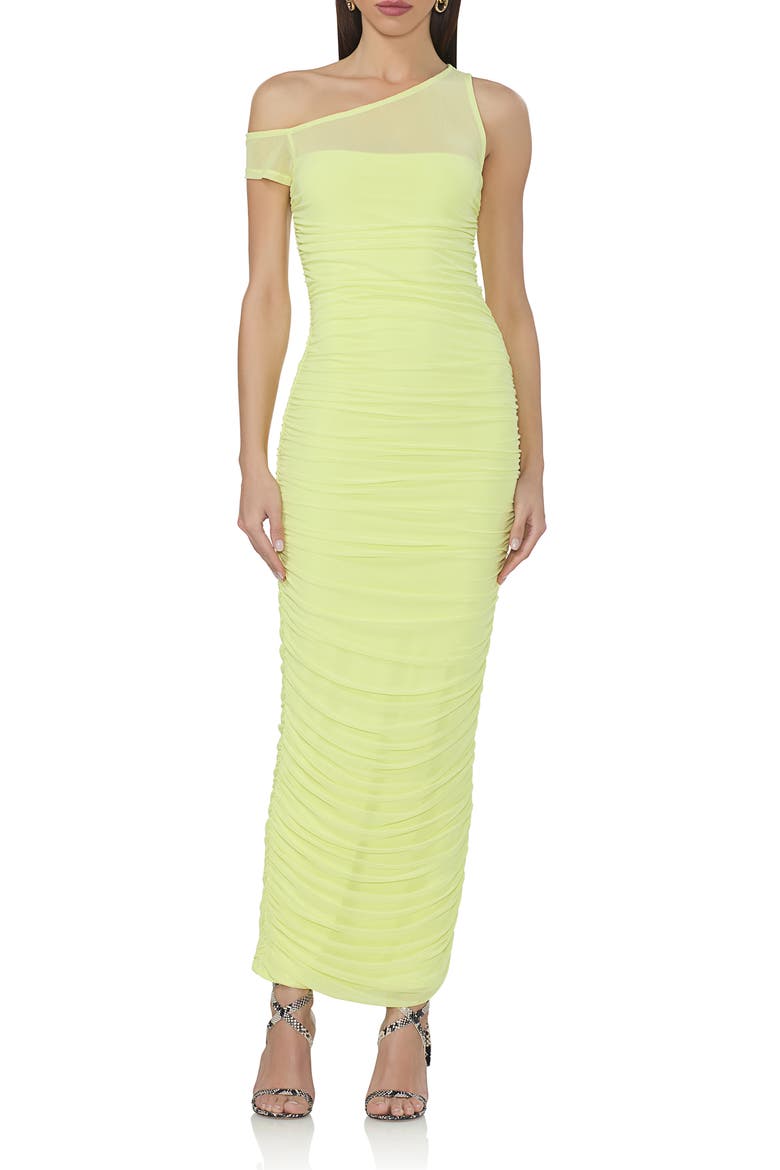 biona maxi dress Biona One-Shoulder Ruched Mesh Maxi Dress (Women)