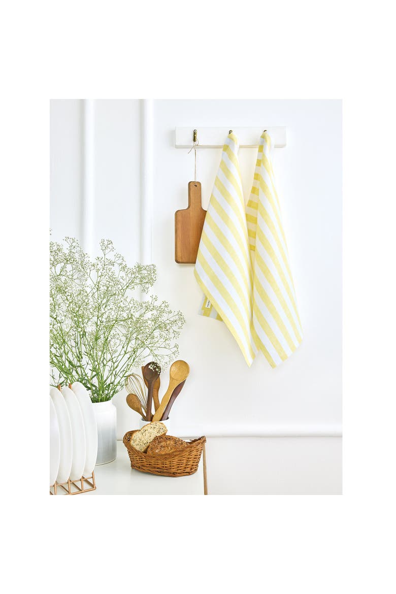 Linen Kitchen Towels Set of 2, 17 x 26" - Sorrento Stripe, Alternate, color, Yellow and White