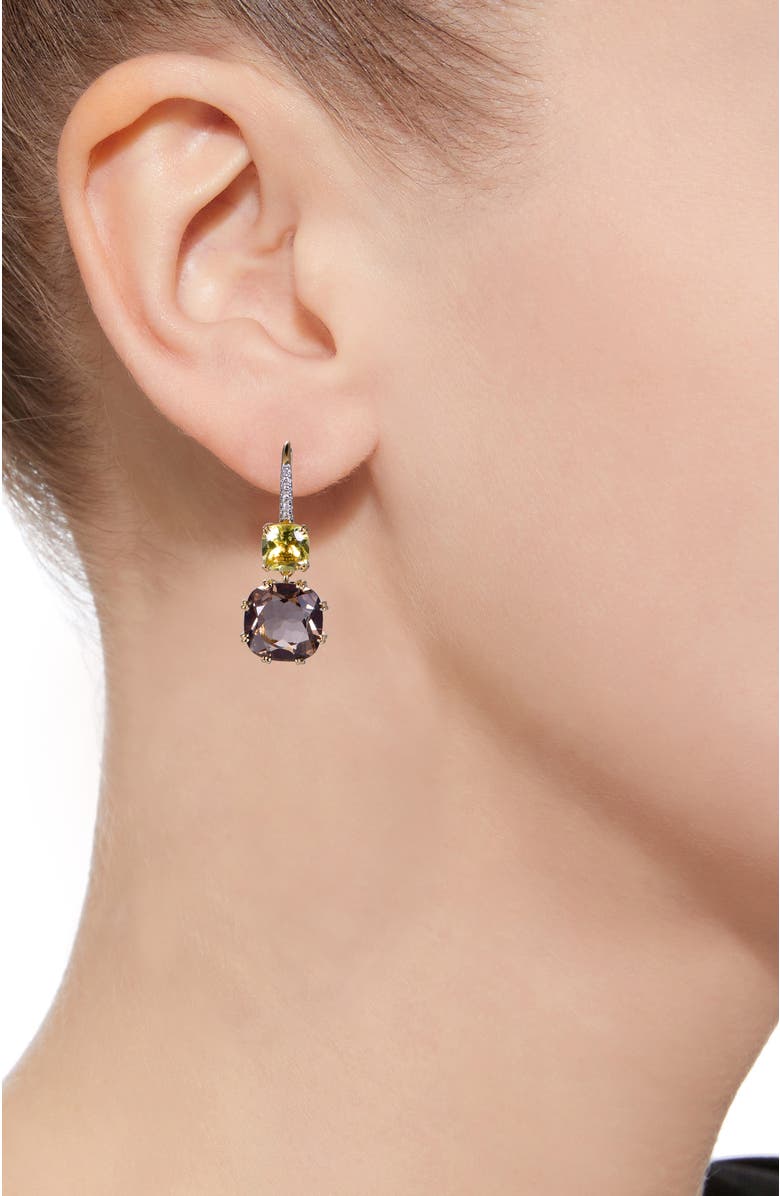 Kahn High Jewelry Smoky & Lemon Quartz Earrings with Diamonds, Alternate, color, Brown & Lemon