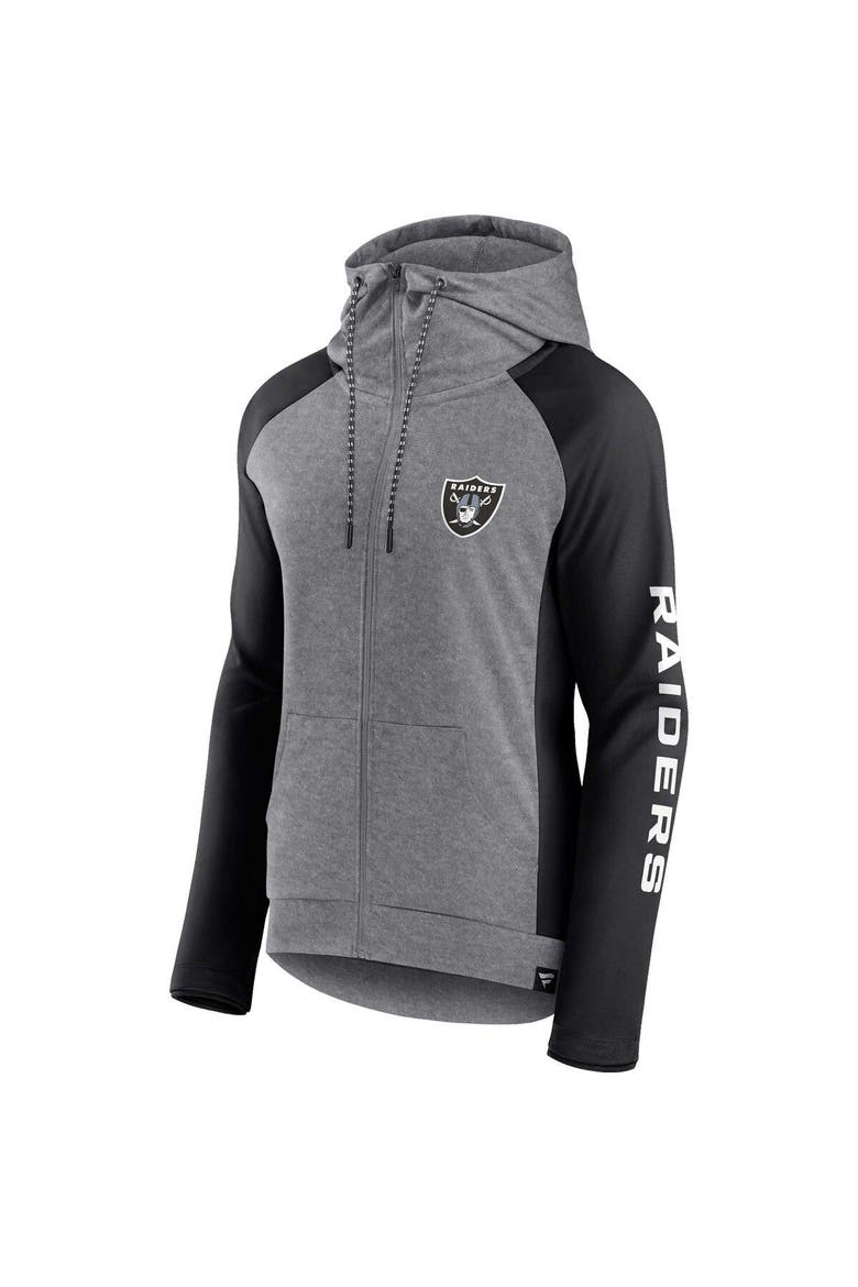 Women's Fanatics Branded  Heather Gray/College Black Las Vegas Raiders Blind Side Lightweight Full-Zip Hoodie, Alternate, color, Heather Gray