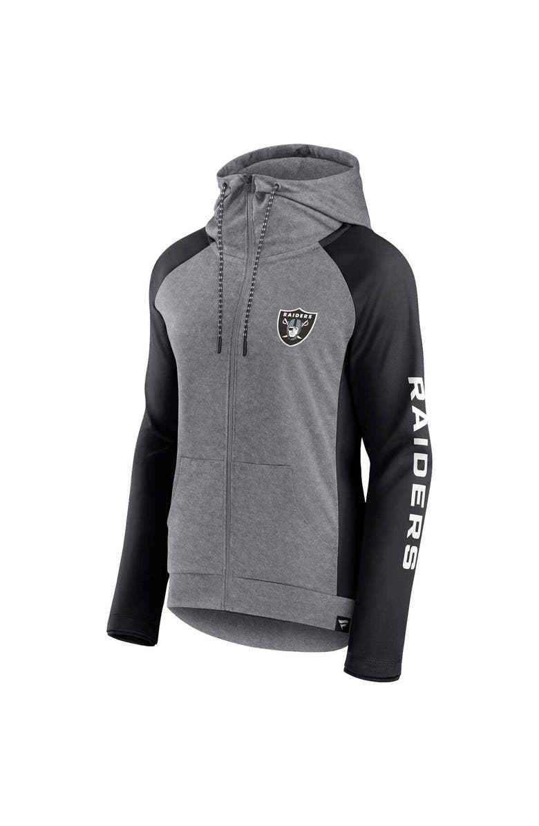 FANATICS Women's Fanatics Branded Heather Gray/College Black Las Vegas Raiders Blind Side Lightweight Full-Zip Hoodie, Alternate, color,