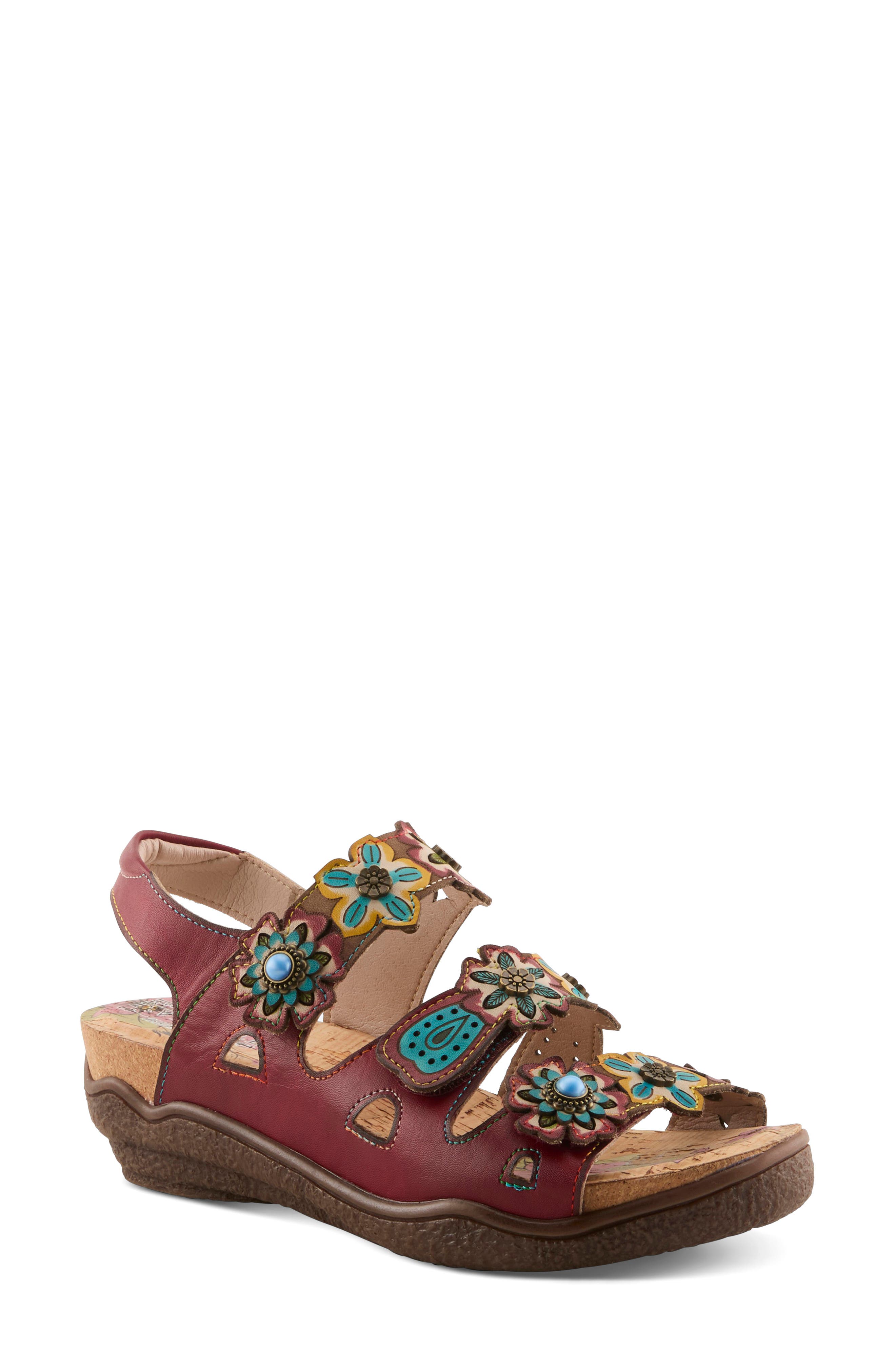 L'Artiste by Spring Step Bethie Sandal, Main, color, Dark Red Multi