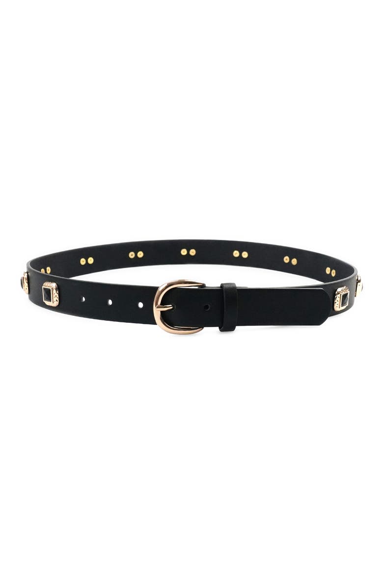 Jeweled Leather Belt, Main, color, BLACK/ GOLD
