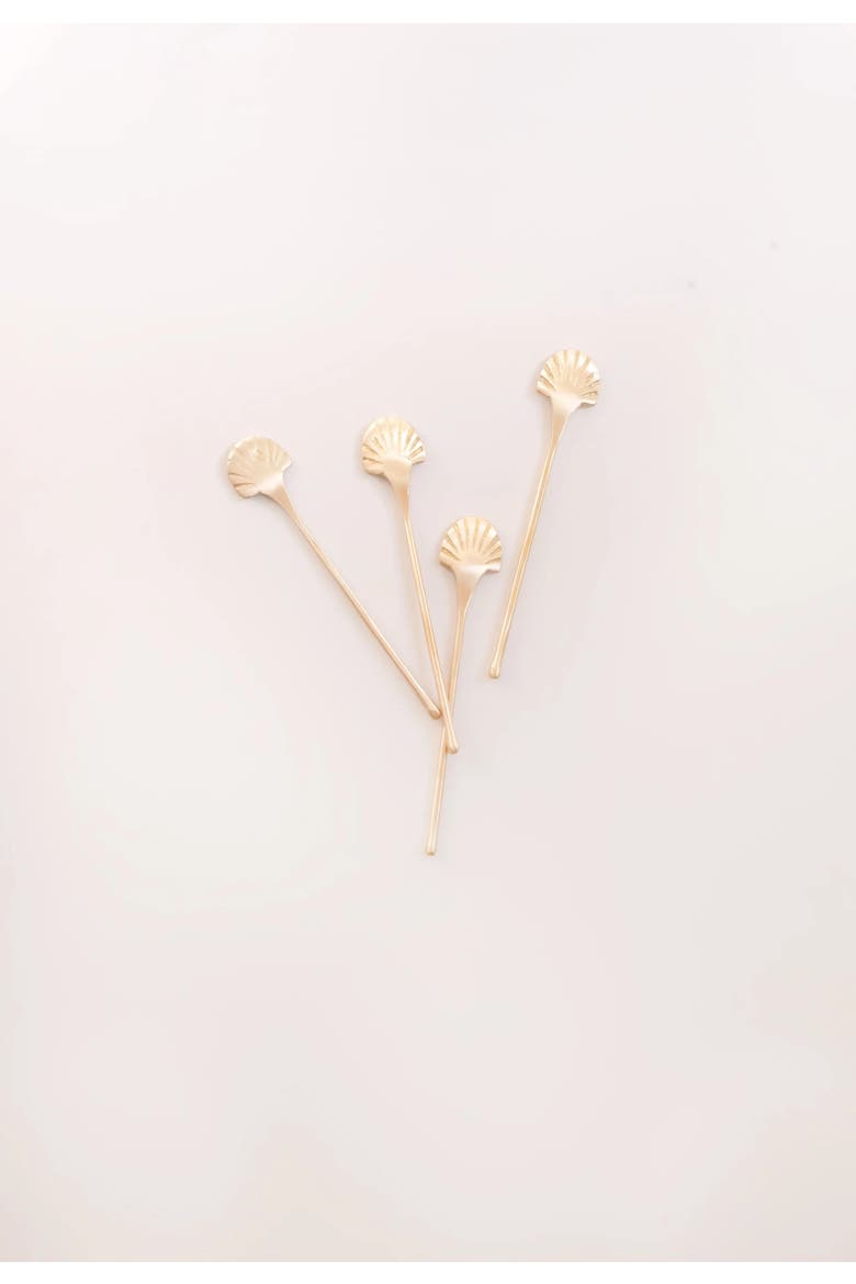 Seashell Drink Stirrers - Set of 4, Main, color, Brass