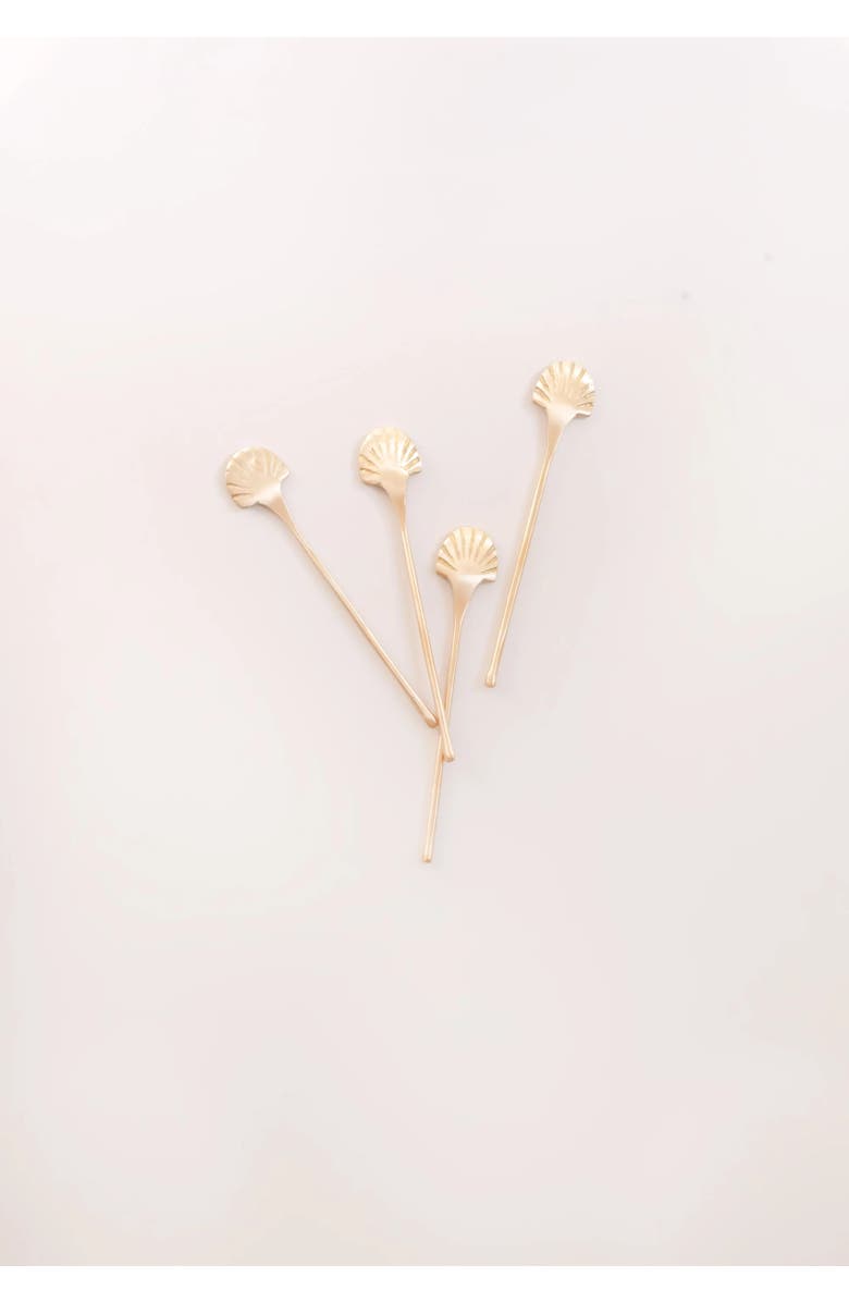 Fleck Seashell Drink Stirrers - Set of 4, Alternate, color, Brass