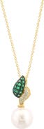 EFFY Diamond, Emerald & Cultured Pearl Pendant Necklace