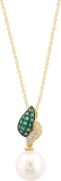 EFFY Diamond, Emerald & Cultured Pearl Pendant Necklace