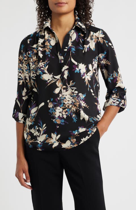 Floral Popover Crêpe de Chine Top