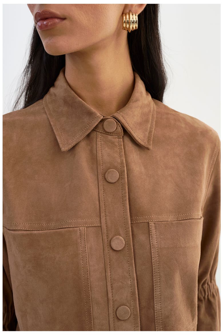 Carolina S | Suede Ruffle Sleeve Jacket, Alternate, color, Latte