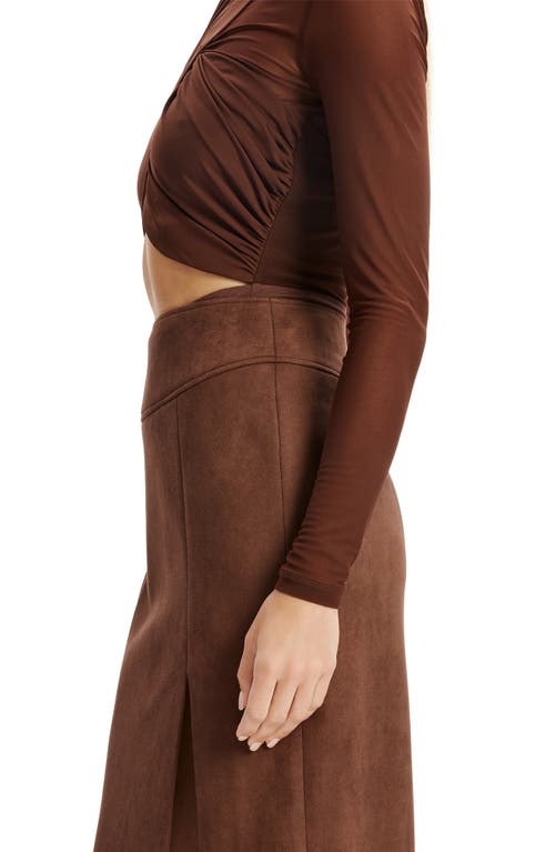 Bardot Aliyah Wrap Front Cutout Bodysuit In Brown