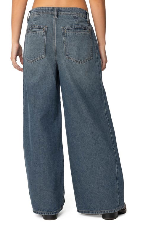 Edikted Hilla Side Pleat Low Rise Baggy Wide Leg Jeans In Blue