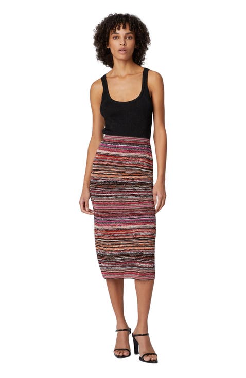 Midi Skirt In Lamé Embossed Viscose With Wave Pattern