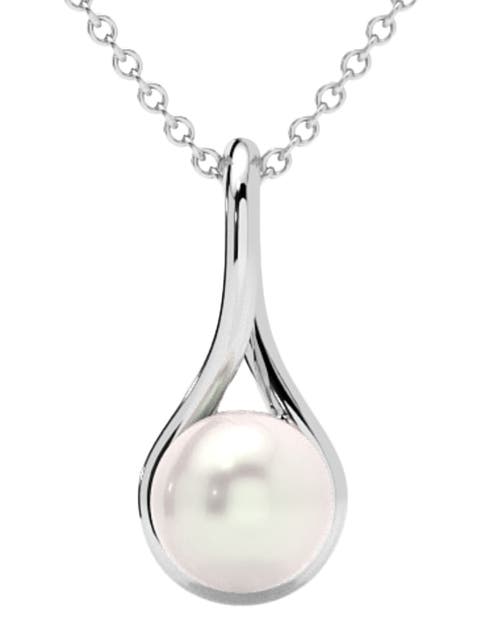 7mm Pearl Solitaire Pendant 14k Gold 18" Necklace 18mm Tall