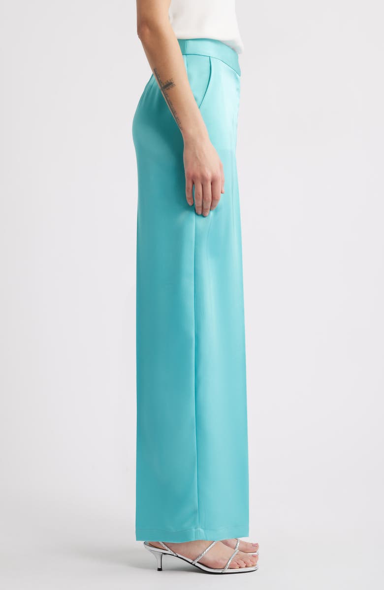 Tahari ASL Wide Leg Satin Pants, Alternate, color, Turquoise