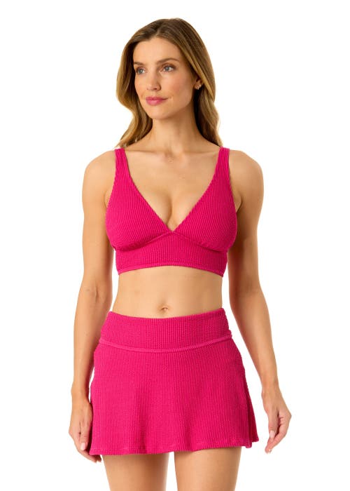 ANNE COLE LIVE IN COLOR TEXTURED SHIRRED SOFT BAND BRALETTE BIKINI SWIM TOP 