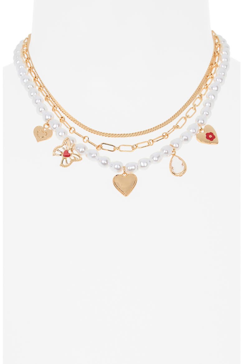 Faux Pearl Layered Charm Necklace, Alternate, color, GOLD MULTI