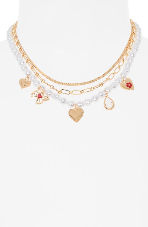 Bp. Faux Pearl Layered Charm Necklace In Gold