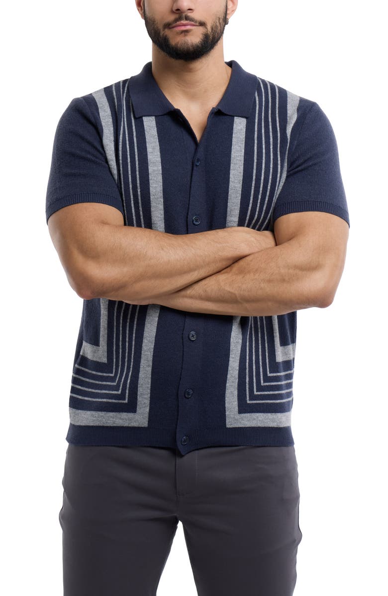 Spring + Mercer Stripe Polo Sweater, Alternate, color, Navy