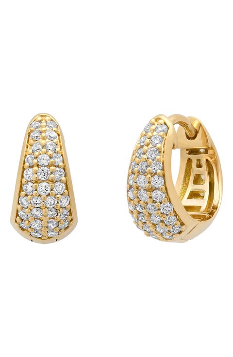 18k Gold Diamond Huggie Hoop Earrings