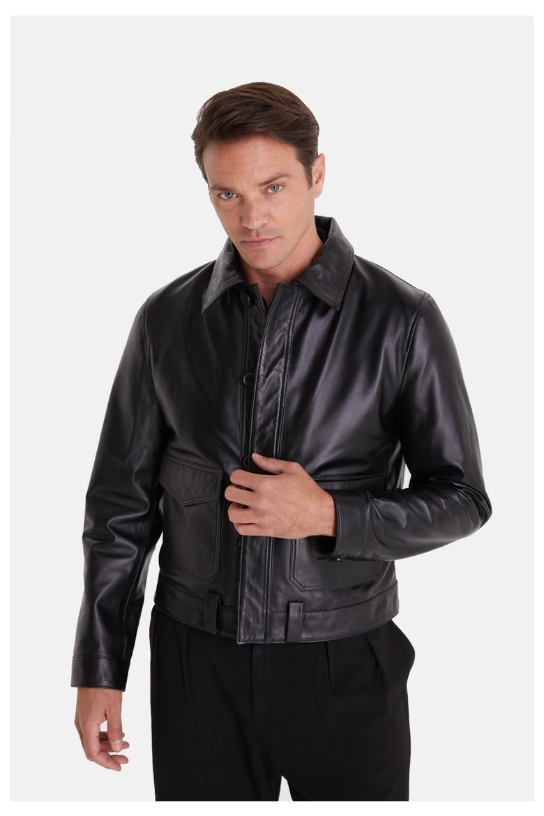 Hugo Leather Jacket, Alternate, color, Black